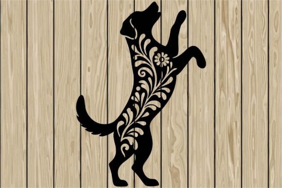 Floral Dog on Hind Legs Stencil SVG